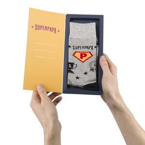 Bunte SOXO Herrensocken mit der Aufschrift „SuperPapa“ | Vatertagsgeschenk