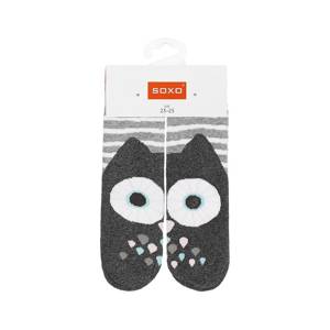 Lustige Grau Kinder Socken SOXO mit einer Eule warm Frottee
