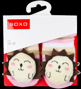 SOXO Babysocken mit Rassel | rosa | Igel