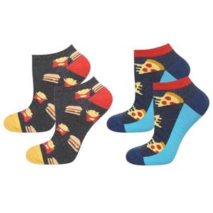 SOXO Set 2 Herren kurze Socken | Pizza und Hamburger Muster 
