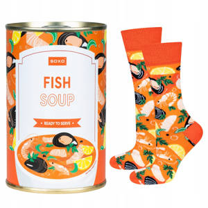 SOXO unisex Socken in einer Blechdose | Fish Suppenmuster
