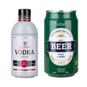 Set 2x Bunte SOXO GOOD STUFF Herrensocken Wodka in der Flasche und Bier in der Dose lustige Baumwolle