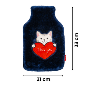 Wärmflasche SOXO Kätzchen mit Herz, Marineblau, 1,8 L