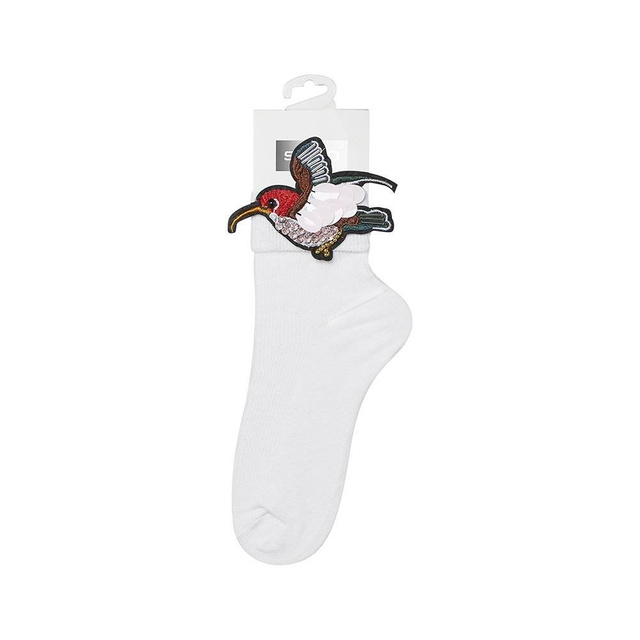 Weiß Damen Socken SOXO mit einem Kolibri Baumwollen 