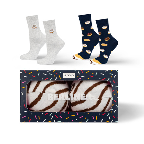 2 Paar von lustigen Socken mit Berlinermotiv in einzigartiger Verpackung | Damensocken | SOXO