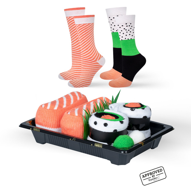 2 Paar von lustigen Socken mit Sushimotiv in einzigartiger Verpackung | Damen-/Herrensocken | SOXO