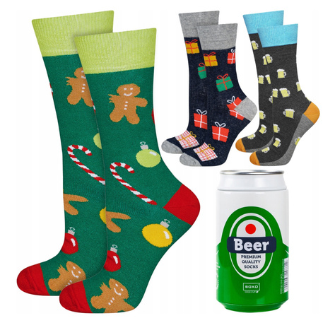 Set mit 2x  Herrensocken mit Weihnachtsmotiv + 1x Herrensocken mit Biermotiv | SOXO