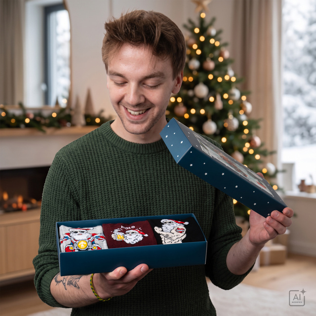 Socken mit Frecher Weihnachtsmann Motorradfahrer 3er-Pack