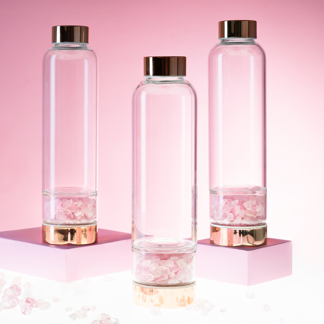 Rosenquarz-Wasserflasche 450mL 