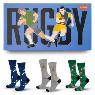 3 Paar von lustigen Socken mit Rugbymotiv in einzigartiger Verpackung | Herrensocken | SOXO
