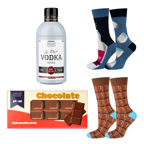 Set mit 2x bunten Herrensocken Schokolade + Vodka | SOXO