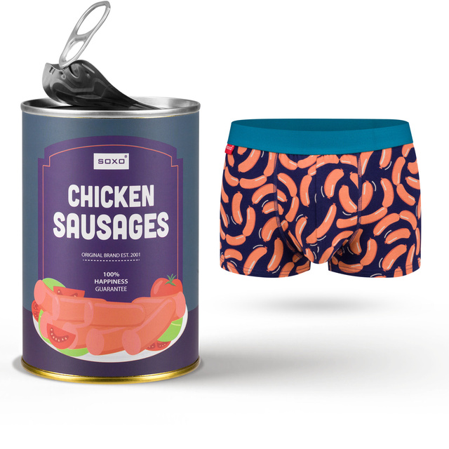 Boxershorts mit Chicken-Sausages-Motiv in Dose