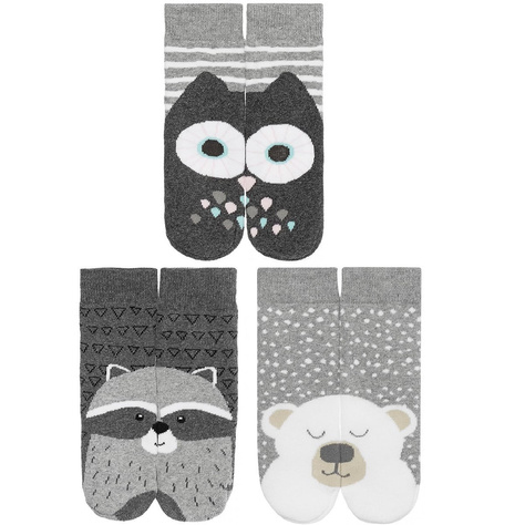 Grau Set 3x Kinder Socken SOXO mit Haustieren warm Frottee