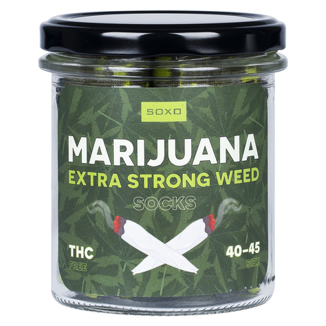 2x Set SOXO Herrensocken | Marihuana in einem Glas | Klassisches Weizenbier in der Dose | als Geschenk für Ihn