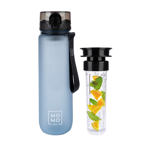 Wasserflasche mit Fruchteinsatz, grau, für Kinder und Erwachsene | BPA free | Tritan | MOMOWAY