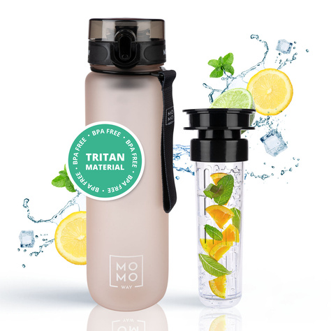 Wasserflasche mit Fruchteinsatz, pulver rosa, für Kinder und Erwachsene | BPA free | Tritan | MOMOWAY