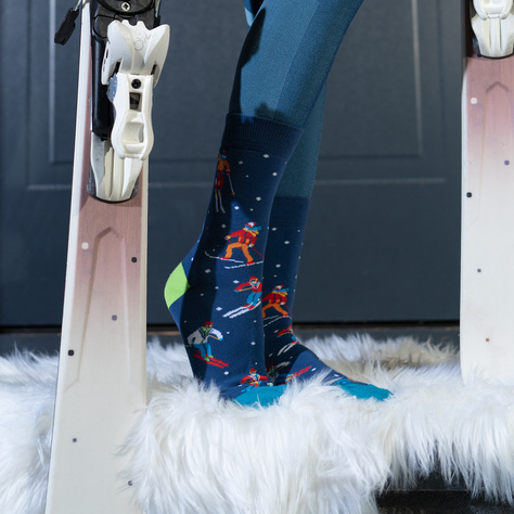 5 Paar von lustige Socken mit Skifahren-Motiv in einzigartiger Verpackung | Damen-/Herrensocken | SOXO