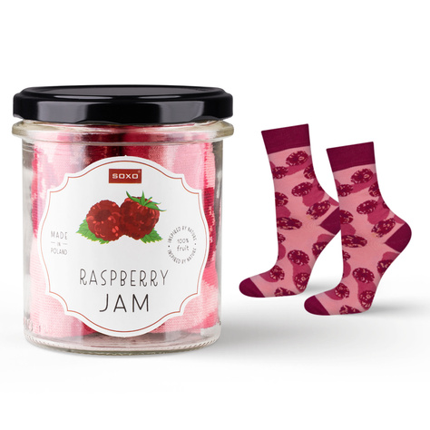 1 Paar von lustigen Socken mit Raspberry jammotiv im einem Glas | Damensocken | SOXO