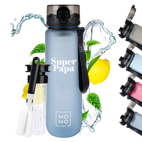 MOMO WAY Wasserflasche 0.6L grau | Geschenkidee | BPA free | Tritan