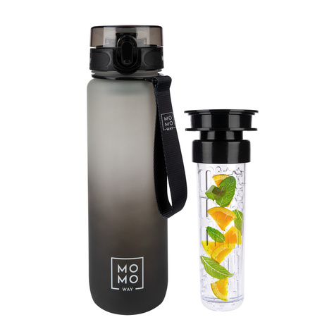 Wasserflasche mit Fruchteinsatz, grau-schwarz, für Kinder und Erwachsene | BPA free | Tritan | MOMOWAY