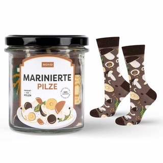 Socken mit Pilz-Motiv im Glas