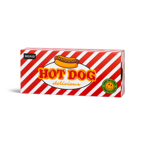 2 Paar von lustigen Socken mit Hot-Dog motiv in einzigartiger Verpackung | Herrensocken | SOXO