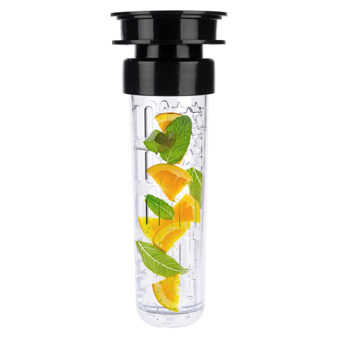  Wasserflasche mit Fruchteinsatz, grau-schwarz | BPA free | Tritan | MOMOWAY