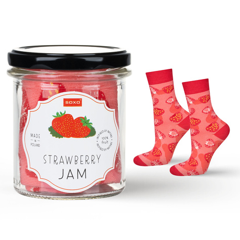 1 Paar von lustigen Socken mit Strawberry jammotiv im einem Glas | Damensocken | SOXO