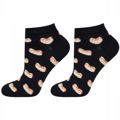 SOXO schwarze Herren kurze Socken | Hot Dog Muster 