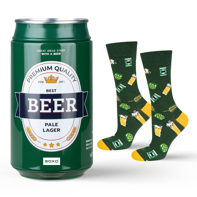 1 Paar von lustigen Socken mit Pale Lager Biermotiv in einzigartiger Verpackung | Herrensocken | SOXO
