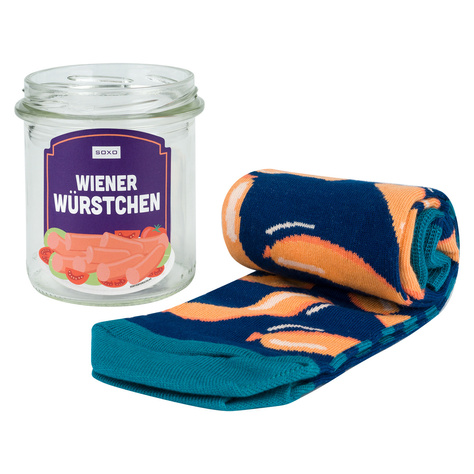 1 Paar von lustigen Socken mit Wurst im einem Glas | Damen-/Herrensocken | SOXO