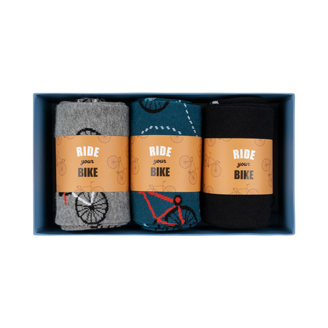  3 Paare von lustigen Socken mit Fahrradmotiv in einzigartiger Verpackung | Herrensocken | SOXO