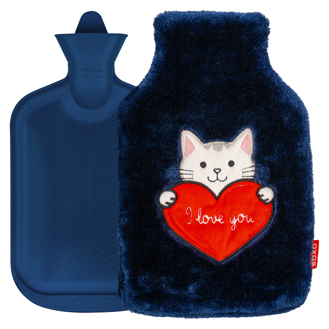  Wärmflasche SOXO Kätzchen mit Herz, Marineblau, 1,8 L