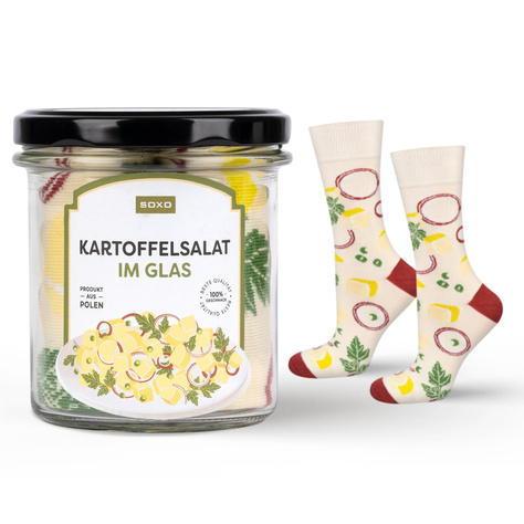 1 Paar von lustigen Socken mit Kartoffelsalatmotiv im eine Glas | Herrensocken | SOXO