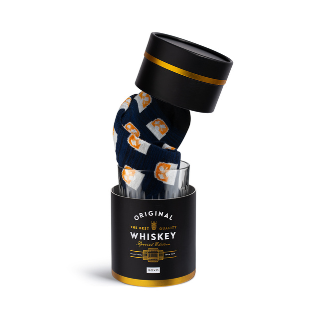 1 Paar von lustigen Socken in Glas mit Whiskymotiv | Herrensocken | SOXO