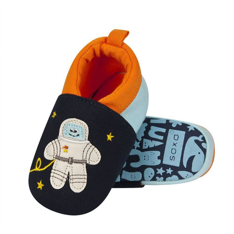 Marineblau Babyhauschuhe SOXO mit Astronaut und Rakete