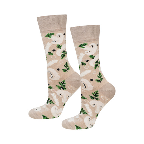 1 Paar von lustigen Socken mit Mushroom Suppenmotiv in einzigartiger Verpackung | Damen-/Herrensocken | SOXO