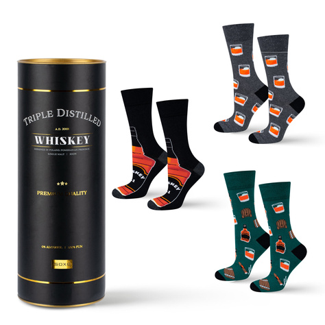 3 Paar von lustigen Socken mit Whiskymotiv in einzigartiger Verpackung | Herrensocken | SOXO