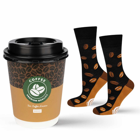 1 Paar von lustigen Socken mit Kaffeemotiv in einzigartiger Verpackung | Damen-/Herrensocken | SOXO