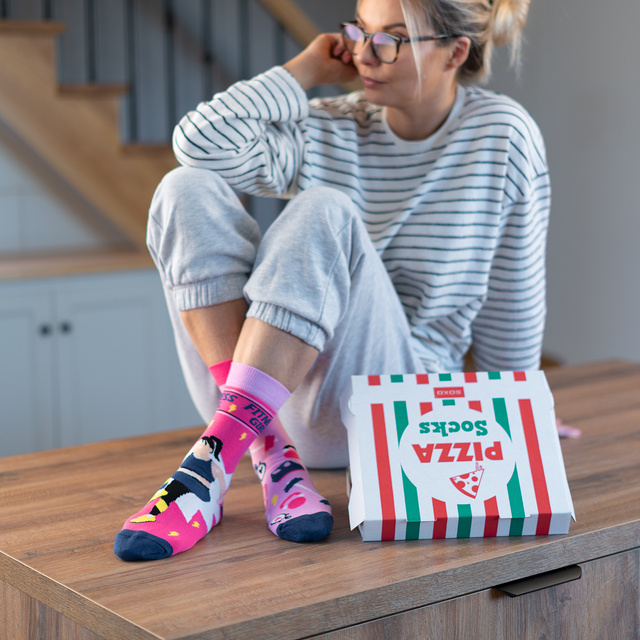  6 Paar von lustigen Socken mit Pizzamotiv einzigartiger Verpackung| Damensocken | SOXO