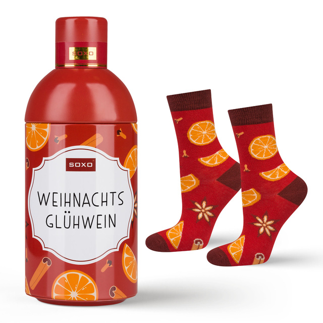 1 Paar von lustigen Socken mit Glühweinmotiv in einzigartiger Verpackung | Damensocken | SOXO