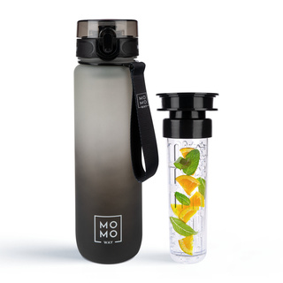 Wasserflasche mit Fruchteinsatz, grau-schwarz, für Kinder und Erwachsene | BPA free | Tritan | MOMOWAY