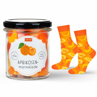 1 Paar von lustigen Socken mit Aprikosen marmelademotiv im eine Glas | Damensocken | SOXO