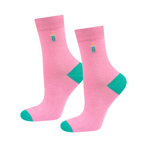 2 Paar von lustigen Socken mit Bubble Tea Motiv in einzigartiger Verpackung | Damen-/Herrensocken | SOXO