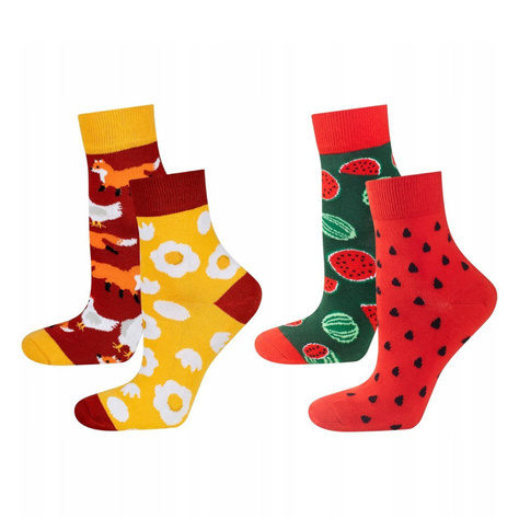 Bunte Set 2x Damen socken SOXO GOOD STUFF Lustige mit Wassermelone und Henne