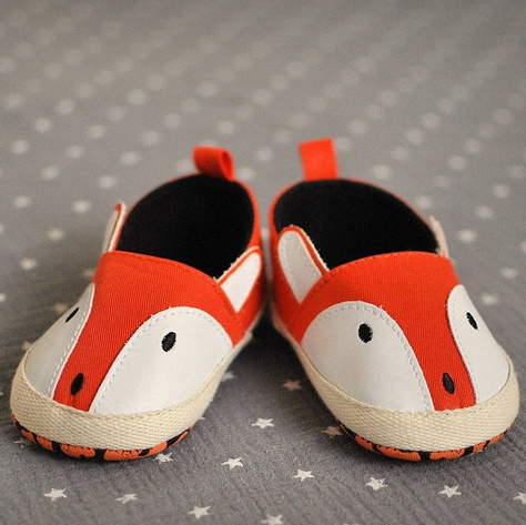 Orange Babyhauschuhe SOXO mit Fuchs