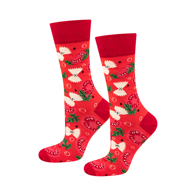 1 Paar von lustigen Socken mit Tomatosoupmotiv in einzigartiger Verpackung | Damen-/Herrensocken | SOXO