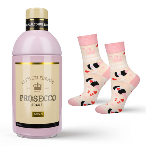 1 Paar von lustigen Socken mit Proseccomotiv in einzigartiger Verpackung | Damensocken | SOXO