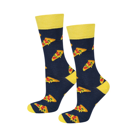 1 Paar von lustigen Socken mit Pizzamotiv in einzigartiger Verpackung | Damen-/Herrensocken | SOXO