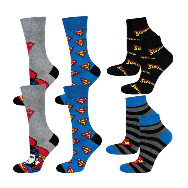 Set mit 2x lustigen lange Herrensocken + 2 Kurz Herrensocken | Superman DC COMICS | SOXO